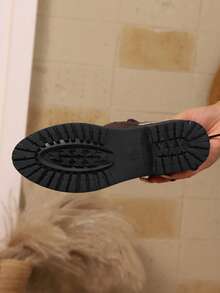 女士时尚棕色单层过膝长靴，系带仿麂皮圆头粗跟优雅棕色仿麂皮女士踝靴，适合秋冬季节，性感百搭，派对必备 - 棕色 - 查看 6