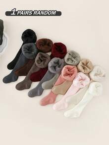 1/3 Pairs Toddler/Girls/Infant Thermal Lined Leggings, Solid Color Vertical Stripe, Warm & Comfortable, Suitable For Autumn/Winter Daily Wear And Holidays, Random Color And Style - Multicolor - View 11