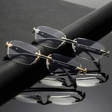 1pcs Unisex Ultra-Light Frameless Glasses - Vintage Diamond Cut Edge, Classic Unisex Computer Glasses, Sturdy Iron Frame, Unisex Glasses - Silver - View 3