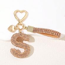 1pc Soft Ceramic Champagne Color Rhinestone Keychain, Cute Personalized Bag/Car Keyring, Heart Decor Gift For Mom, Friends Christmas Bag Charms Car Accessories Teacher Sister Gift Ideas