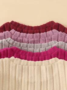 Conjunto de 10 piezas de top de manga larga y pantalones acampanados de punto acanalado suave y de unicolor para niñas, para otoño/invierno - Multicolor - Ver 6