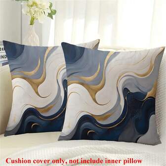 2pcs Abstract Wave Pillow Covers - Blue, Gray, Gold Sand Design, Polyester Fabric, Zipper Closure, Machine Washable, Suitable For Sofa, Bed, Office, Car And Home Decor, Party Decor, Modern Decor Zippered Pillow Covers (No Pillow Insert)