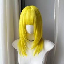 Medium Long Synthetic Yellow Straight Wigs With Bangs Lolita Cosplay Fluffy Women Heat Resistant Wig For Daily Party, Halloween - Yellow - View 2