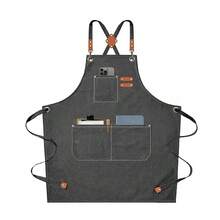 Heavy Duty Chef Apron For Men & Women - Cotton Canvas Crossback Design With Large Pockets - Adjustable Neck & Waist - Xám - Xem 6