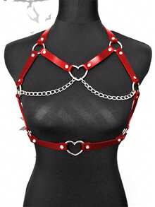 Women's Leather Chest Harness With Chains Fashion Chest Harness Outfit Accessoreis Chest Harness Woman - Black - View 3