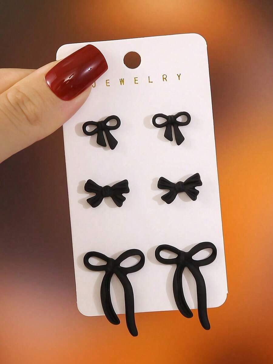 6pcs/Set Vintage Elegant Butterfly Stud Earrings, Unique Hollow Butterfly Design, Suitable For Daily, Vacation And All Season Commute, Ideal Holiday Jewelry Gift - màu đen - Xem 1