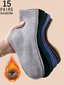 1/3/5/10/15/20双装女士加厚纯色舒适保暖吸湿中筒袜，适合秋冬季穿着 - 彩色 - 查看 35
