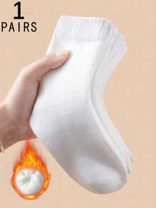 1/3/5/10/15/20 Đôi tất dài đến bắp chân bằng vải len dày, màu trắng trơn, thoải mái, thấm hút mồ hôi, dành cho nữ, mùa thu/đông - trắng - Xem 22