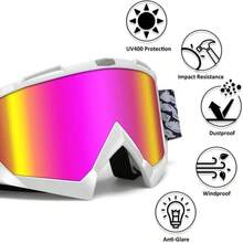 Motorcycle Goggles Dirt Bike Goggles Windproof ATV Dustproof Racing GogglesScratch Resistant Ski Goggles Protective Safety Glasses PU Resin Black Frame+Color Lens - White-hd Pink Lens - View 7