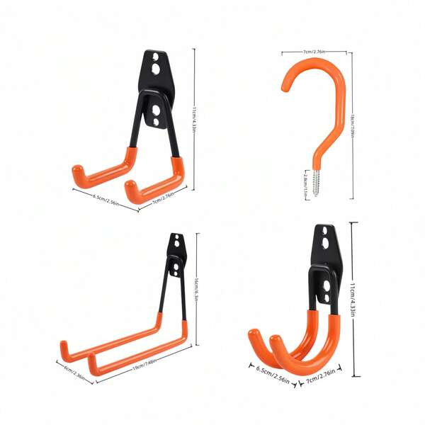 Heavy Duty Steel Garage Hooks - Wall Mount Organizer For Power Tools, Ladders, Bikes & More - Easy Installation, Contemporary Style Storage Solution - Black, Versatile Hanging Hooks | Wallmounted Hooks | Easyinstall Hardware, Hooks For Hanging Stuff,Double Layer Wall Mount Utility Organizer For Mop, Broom, Power Tools, Ladders, Bicycles - Painted Steel Tool Hanger With Heavy Duty Capacity
