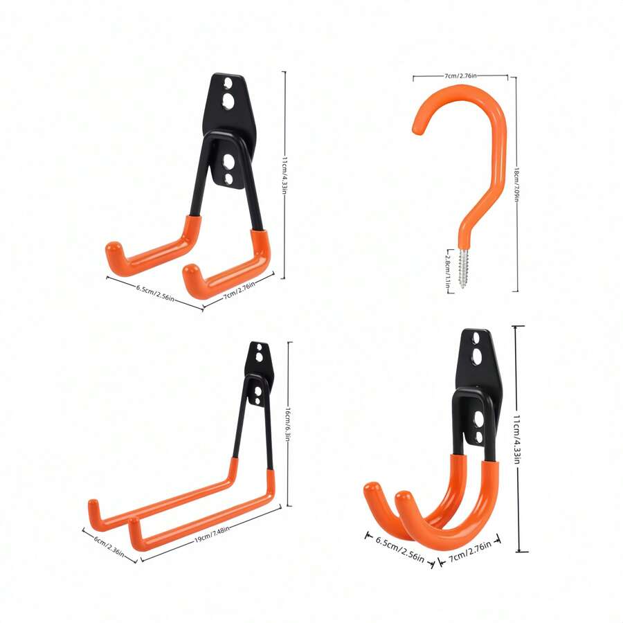 Heavy Duty Steel Garage Hooks - Wall Mount Organizer For Power Tools, Ladders, Bikes & More - Easy Installation, Contemporary Style Storage Solution - Black, Versatile Hanging Hooks | Wallmounted Hooks | Easyinstall Hardware, Hooks For Hanging Stuff,Double Layer Wall Mount Utility Organizer For Mop, Broom, Power Tools, Ladders, Bicycles - Painted Steel Tool Hanger With Heavy Duty Capacity