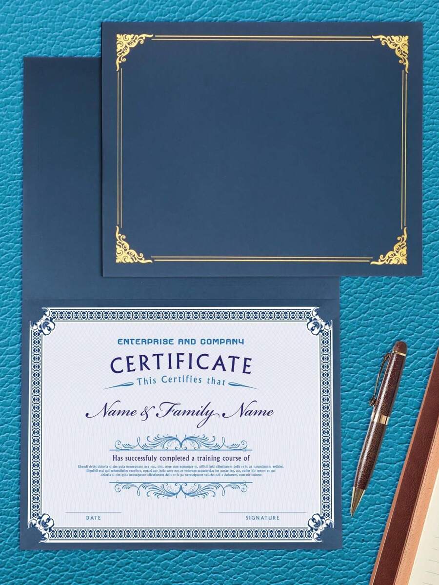 6pcs/20pcs Navy Blue Certificate Holders, Certificate Folders With Gold Foil Borders, Fits 8.5" X 11" Documents, Certificates, Awards