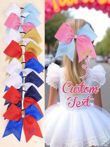 1 件定制女孩发带个性化名字发带亮片闪光发带女孩多色头发弹性儿童啦啦队蝴蝶结精致定制啦啦队蝴蝶结发带发饰啦啦队女孩发圈啦啦队蝴蝶结发带发带弹性带水钻蝴蝶结发绳女孩发饰，婚礼发饰 - 彩色 - 查看 2