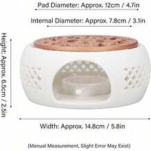 蜡烛茶壶加热器，带铁垫的陶瓷茶壶加热器，咖啡茶加热器，玻璃茶壶，不锈钢茶壶，陶瓷茶壶等 - 白色 - 查看 2