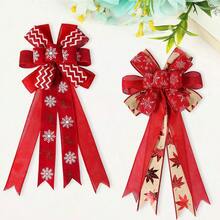 1 Stück Weihnachtsbaum Rot Schneeflocke Schleife Ornament Anhänger, Samt imitierter Leinen Schleife Weihnachtsparty Dekoration Zubehör, Schneeflocke Karomuster Schleife Anhänger, handgemachte Weihnachtsschleife aus rotem und grünem Samt mit Buchstaben, Weihnachtsbaum Dekoration Karomuster Polka Dot Schleife, Ahornblatt Schneeflocke Karomuster Schleife Festival Dekorationszubehör