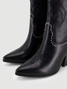 Women Knee-High Boots - 黑色 - 查看 10