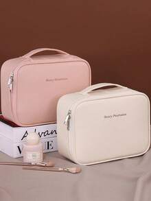 Pink Waterproof PU Leather Multifunctional Makeup Bag Double-Layer Large Capacity Portable Travel Cosmetic Bag Toiletries Storage Bag With Handle For Woman Dividers PU Makeup Bag Brush Storage Bag Men Business Wash Bag Travel Essentials Holiday Vacation Makeup Organizer Travel Bag For Women