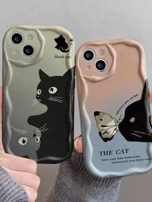1 pieza Funda de teléfono a prueba de golpes con cobertura completa y diseño de gato negro lindo compatible con iPhone 17/16/15/14/13/12/11/X/XS