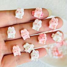 10/30/50pcs Cute Pink Mini Cartoon Rabbit Resin Decorations, For DIY Nail Art, Scrapbooking, Jewelry Making And Home Decor Crafts - Ideal For Christmas, Halloween, Easter, Thanksgiving, Valentine's Day - Cartoon Rabbit - View 9