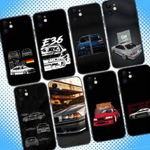 Funda de teléfono de silicona negra suave para iPhone 16, 15, 14, 13, 12, 11, Pro, Max, Plus, X, XS, XR, SE, 8, 7, Mini, con diseño de coche de carreras Oldtimer E36 de 3ª generación - Z4 - Ver 1