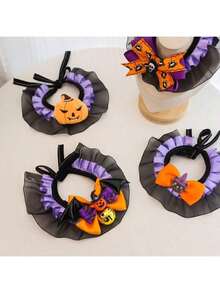Halloween Pet Collar Kitten/Dog Bib Accessory Lace Pumpkin Bat Wings Pet Collar With Bowknot - Multicolor - View 1