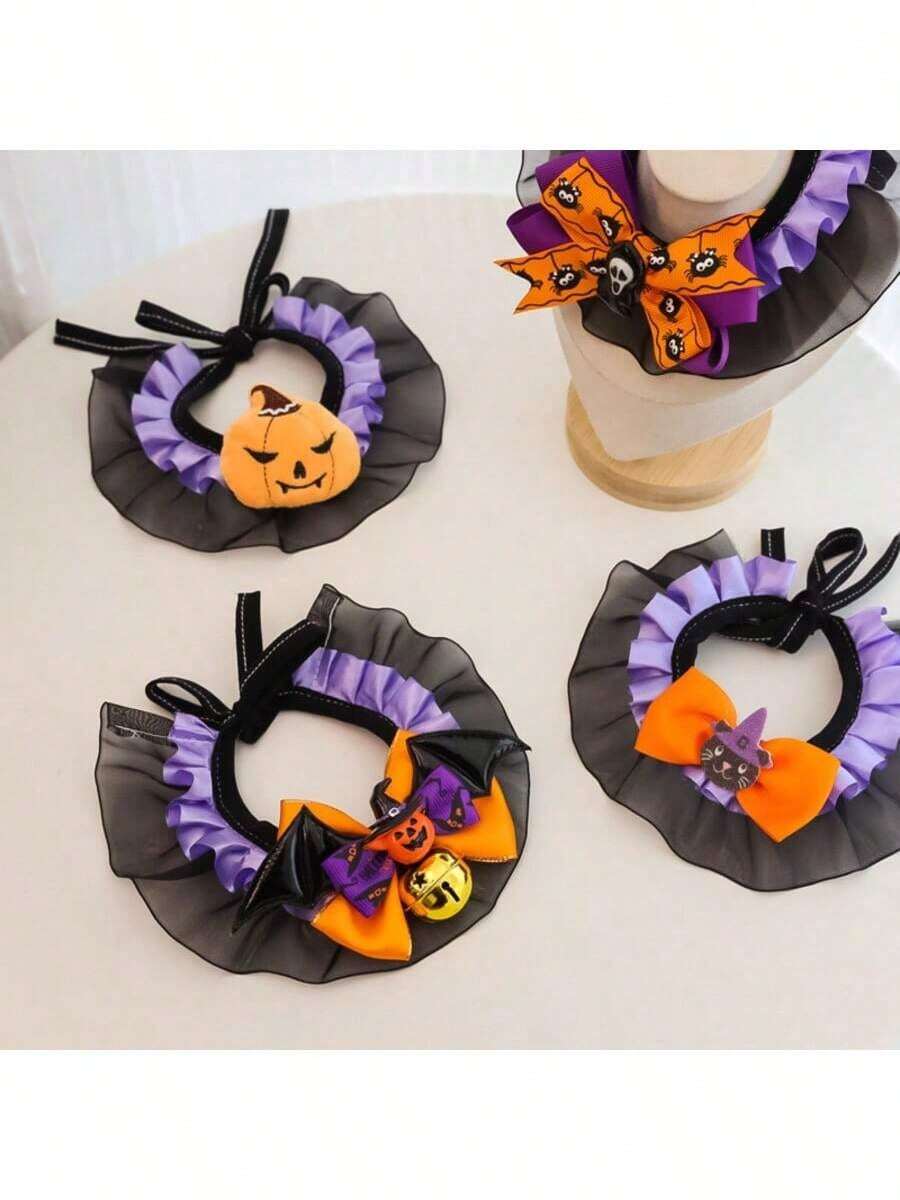 Halloween Pet Collar Kitten/Dog Bib Accessory Lace Pumpkin Bat Wings Pet Collar With Bowknot - Multicolor - View 1
