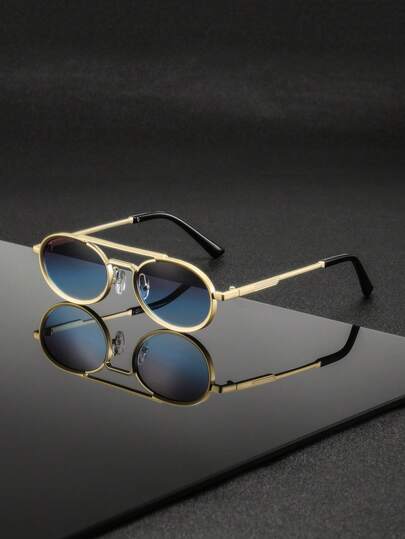 1 Pair Men's Metal Frame Oval Shaped Business Style Casual Elegant Retro Fashion Glasses, Suitable For Workplace, Training Industry, Conference Presentations