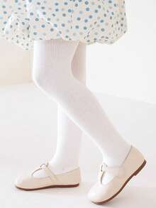 1 Pair Cozy Warmth Girls' Tights - Fleece Interior, Solid & Striped, Great For Cold Days Baby Toddler Leggings