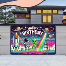 2-In-1, Astronaut & Alien Birthday Pattern Background Fabric Banner, Polyester Fiber Backdrop, Multipurpose Tapestry Party Decor, Photography Studio Props, Suitable For Classroom, Office Celebration Events And Various Occasions