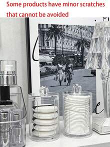 1 pièce Boîte de rangement transparente pour coussinets de maquillage, bocal de rangement avec couvercle, rangement pour outils de nettoyage du visage, support de rangement pour coton démaquillant sur le bureau, accessoires de rangement pour la coiffeuse, accessoires de salle de bain