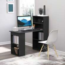 HOMCOM Modern Computer Desk With Storage Shelves, 47" Writing Table Workstation With Bookshelf For Home Office, Black - Black - View 1