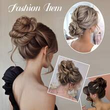 Claw Clip On Messy Bun Hair Piece Synthetic Hair Buns Wavy Curly Chignon Hair Bun Extensions Tousled Updo Hair Buns Claw Clip Ponytail Hairpieces - Brown With Blonde Highlights - Multicolor - View 6