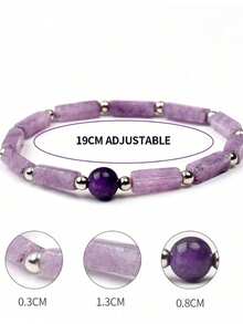 天然石能量珠水晶减肥手链 - 有助于减肥、缓解疲劳和促进恢复 - 女士防水瑜伽手链 - 紫色 - 查看 5
