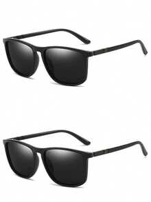 1副男士时尚眼镜，舒适轻便的方形镜框休闲眼镜，理想的礼物之选 - 黑色 - 查看 16