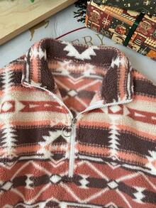 Christmas Fleece Pullover, Women Long Sleeve Half Zip Up Front Casual Sweatshirt, Autumn/Winter Vacation Fall - Redwood - View 5