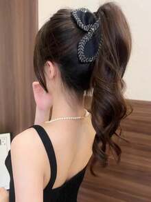 1pc Elegant Retro Leaf, Wheat Ear, Hair Claw With High-End Rhinestones, Suitable For Everyday And Party Wear (Wheat Ear Direction Random) - Black - View 3