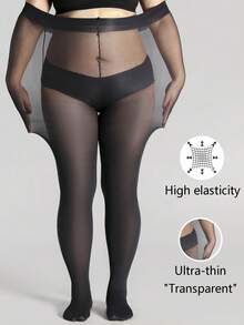 1雙300D薄透大碼黑色褲襪適用於女士