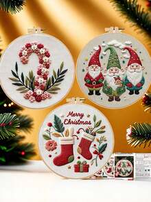 1 Set DIY Embroidery Kit With Plastic Embroidery Hoop, Christmas Gift Embroidery Wall Hanging Decor, Random Color Embroidery Frame