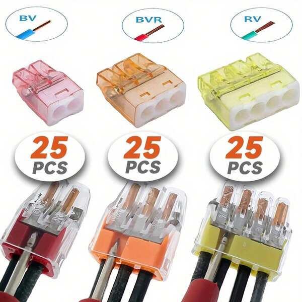 [Wire Connector]75-Piece Push-In Wire Connector Kit – 2/3/4 Port Assortment (25 Each) | 24-12AWG For Solid/Stranded Wires | Compact & Reusable