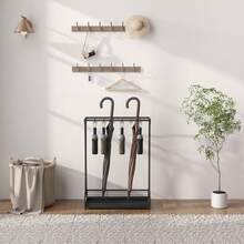 HOMCOM Umbrella Stand Steel Umbrella Stand Rectangular Umbrella Holder With 24 Hooks, 21 Holes, Removable Water Tray For Walking Sticks And Umbrellas 50 X 24 X 68 Cm Black