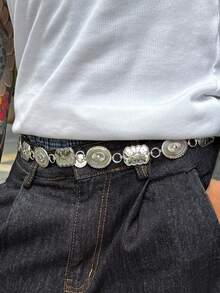 1pc Retro Floral Pattern Waist Chain, Punk Personalized Metal Waist Belt For Men, High-End Suitable For Party, Streetwear, Daily Wear (Random Waist Chain Pendant)