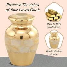 - Urn Ashes Adult Male Female Memorial Gifts, Ashes Keepsake L Aluminium Metal With Classic MOP Theme Velvet Box Handcrafted Memorial Box Funeral, 3 Cu In