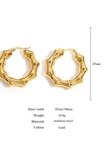 1 对竹制镂空环形耳环不锈钢耳环女士粗环形耳环适合日常派对珠宝圣诞节生日礼物 - 彩色 - 查看 7