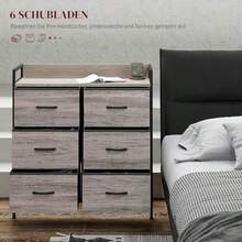 HOMCOM Kommode mit 6 Sladen aus Stoff Aufbewahrungsschrank Kommodenschrank mit Holzoptik Griffen Stahestell IndustrieDesign Sideboard für Wohnzimmer Grau - Grad - Übersicht 4