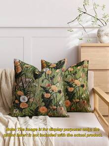 1/2 Pieces, Pastoral Floral Style Grass Green Decorative Square Pillowcase, Suitable For All Seasons, Available In A Variety Of Colors And Sizes, High-Density Multi-Color Jacquard Fabric Pillowcase, No Pillow Core, Zipper Closure, Suitable For Holiday Parties,Sofa Cushion Covers, Beds, Living Rooms, Offices, Cars And As Gifts