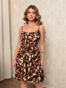 Women's Dress With Straps And String | Leaf | Polyester | Mother's Day - màu đen - Xem 1