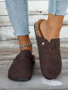 Damskie, swobodne, jednokolorowe, wsuwane klapki zamszowe, dostępne w wersji z podszewką termiczną i bez