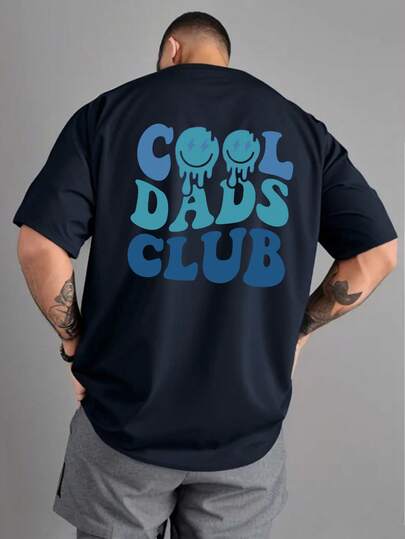 Men's Fashion Blue Cool Dad Club Letter Lightning Eye  Face Print, Lightweight Comfortable T-Shirt, Father Friend Christmas Gift, Breathable Casual Short Sleeve Top, Hiking Fishing Versatile Style