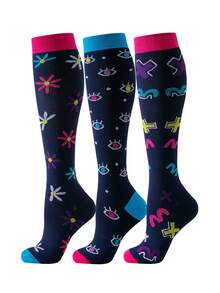 3 Paar Kompressionsstrümpfe für Herren und Damen, geeignet für Fitness-Aktivitäten in Innenräumen und Outdoor wie Basketball, Fußball, Tennis, Wandern, Marathons, Bergsteigen usw. Aus Nylon-Polyester-Mischgewebe gestrickt