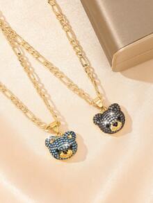 1 Exquisite And Elegant Shiny Blue Cute Little Bear & Silver And Black Cute Little Bear Copper Pendant Copper Inlaid Zirconia Necklace, Suitable For Giving To Girls/Boys/Family/Friends/Versatile/Light Luxury/Party/Banquet/Festival/Christmas/Thanksgiving/Halloween/Gift